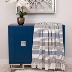 Blankets & Throws-Kirkland's Home Herringbone Multi Striped Throw Black