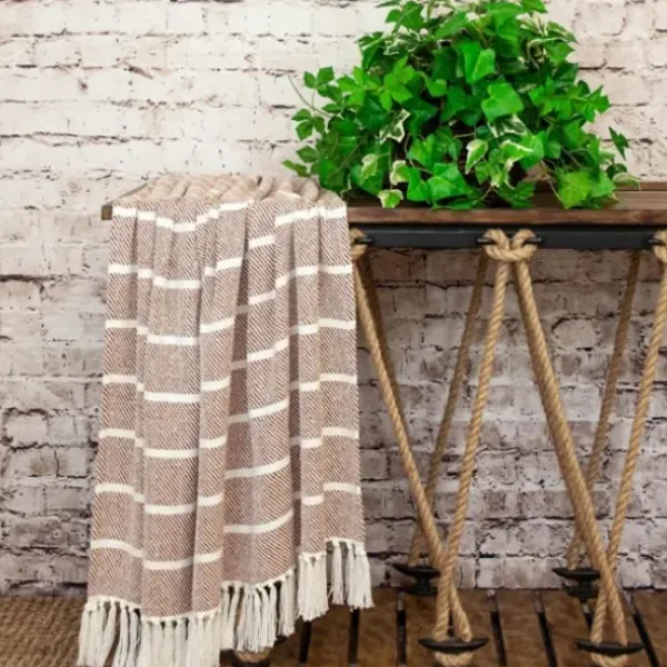 Blankets & Throws-Kirkland's Home Herringbone Striped Throw Brown