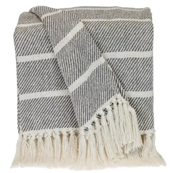 Blankets & Throws-Kirkland's Home Herringbone Striped Throw Black