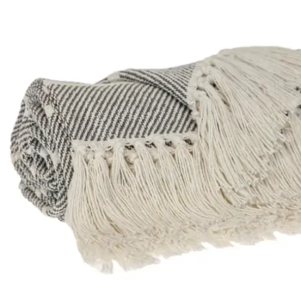 Blankets & Throws-Kirkland's Home Herringbone Striped Throw Black