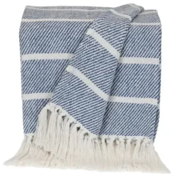 Blankets & Throws-Kirkland's Home Herringbone Striped Throw Blue