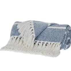 Blankets & Throws-Kirkland's Home Herringbone Striped Throw Blue