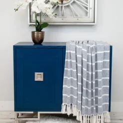Blankets & Throws-Kirkland's Home Herringbone Striped Throw Blue