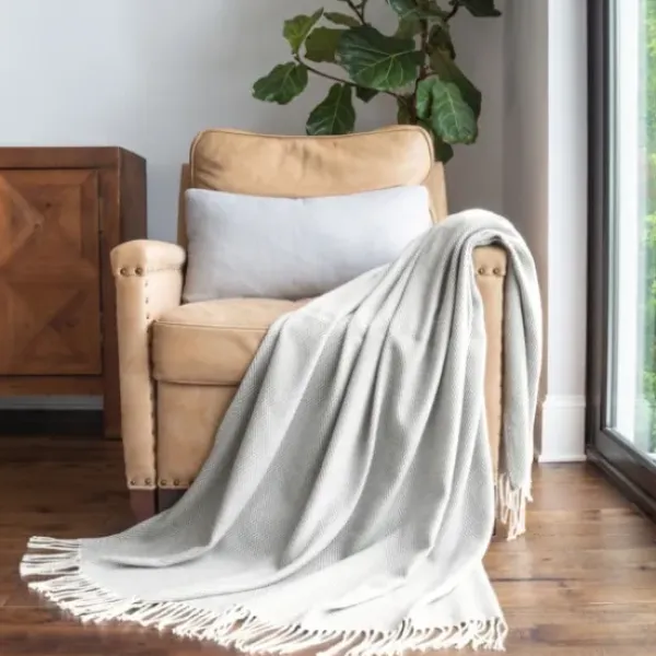 Blankets & Throws-Kirkland's Home Herringbone Throw With Fringe Gray