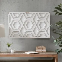 Wall Plaques-Kirkland's Home Hexagon White Wood Plaque White/Tan