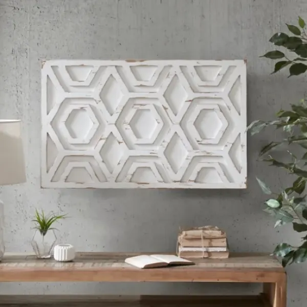 Wall Plaques-Kirkland's Home Hexagon White Wood Plaque White/Tan