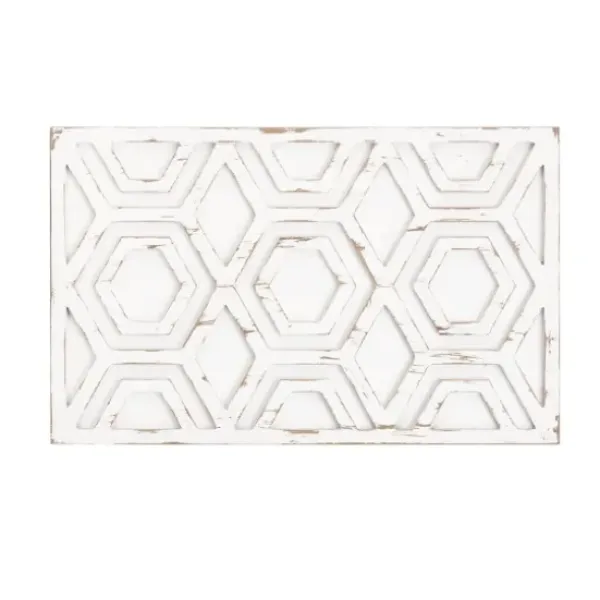 Wall Plaques-Kirkland's Home Hexagon White Wood Plaque White/Tan