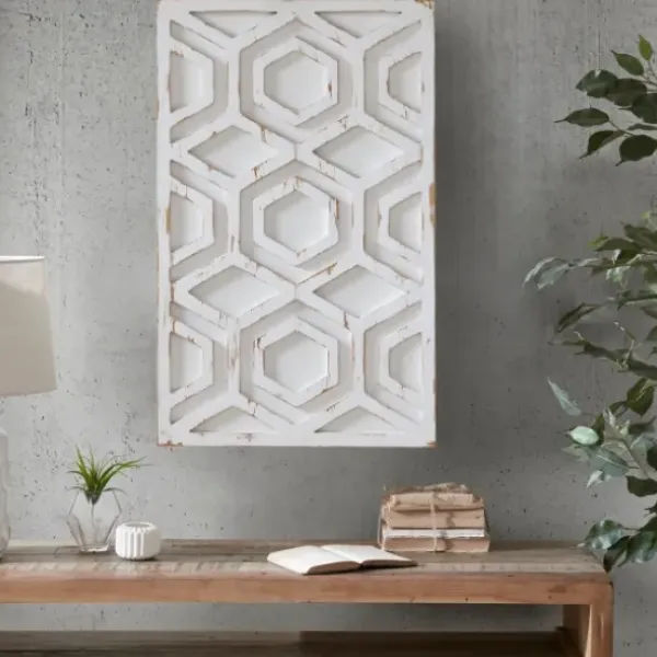 Wall Plaques-Kirkland's Home Hexagon White Wood Plaque White/Tan