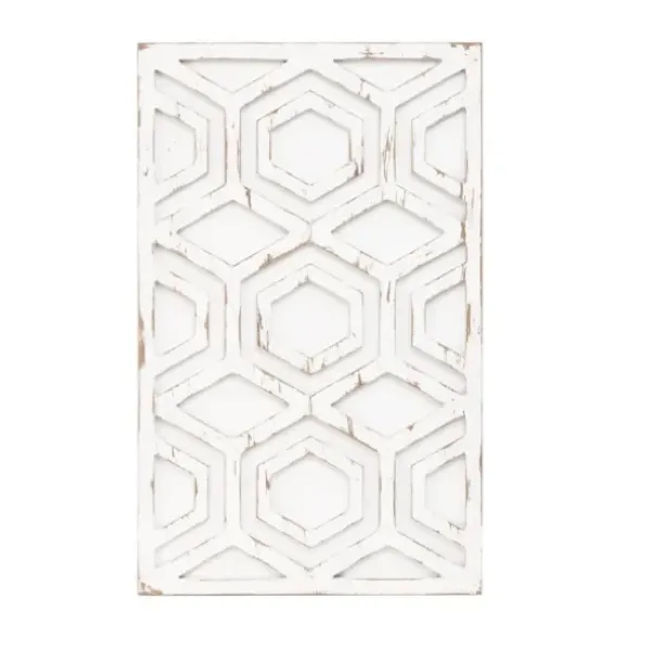 Wall Plaques-Kirkland's Home Hexagon White Wood Plaque White/Tan