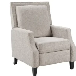 Accent Chairs-Kirkland's Home High Back Nail Head Trim Upholstered Recliner Gray