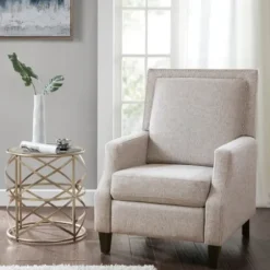 Accent Chairs-Kirkland's Home High Back Nail Head Trim Upholstered Recliner Gray