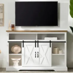 Tv Stands & Media Consoles-Kirkland's Home Highboy Sliding Barn Door Media Cabinet White