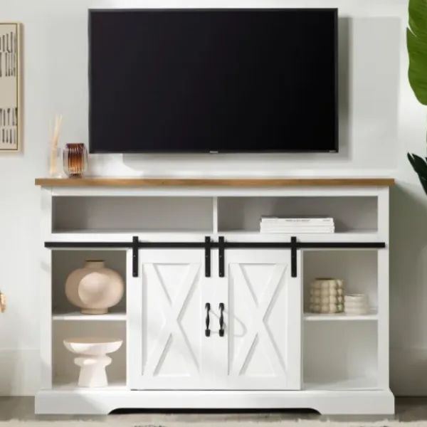 Tv Stands & Media Consoles-Kirkland's Home Highboy Sliding Barn Door Media Cabinet White