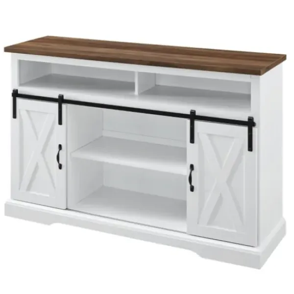 Tv Stands & Media Consoles-Kirkland's Home Highboy Sliding Barn Door Media Cabinet White