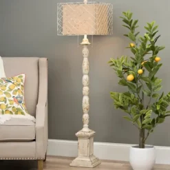 Floor Lamps-Kirkland's Home Holcomb White Floor Lamp Tan