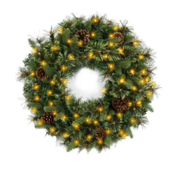 Wreaths-Kirkland's Home Holiday Pine Needle Cabin Pre-Lit Wreath Green/Brown