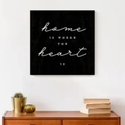 Wall Quotes & Signs-Kirkland's Home Home Is Where The Heart Is Canvas Wall Plaque Black/White