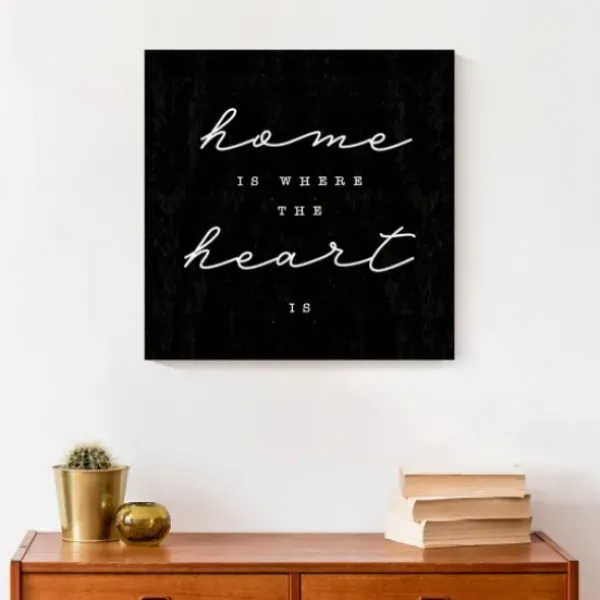 Wall Quotes & Signs-Kirkland's Home Home Is Where The Heart Is Canvas Wall Plaque Black/White