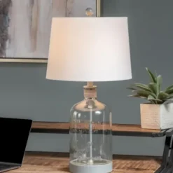 Table Lamps-Kirkland's Home Homegrown Gray Glass Jar Table Lamp White