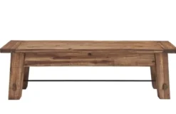 Dining Chairs-Kirkland's Home Honey Acacia Wood Rustic Metal Rod Dining Bench Brown/Black