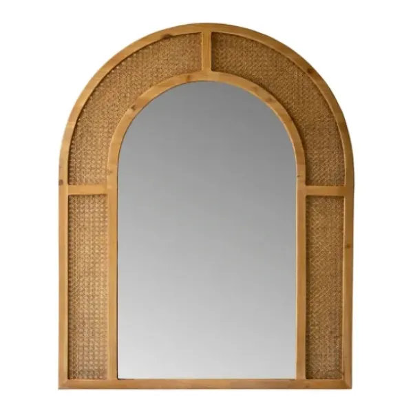 Framed Mirrors-Kirkland's Home Honey Brown Rattan Weave Arched Framed Mirror