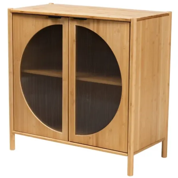 Cabinets & Sideboards-Kirkland's Home Honey Crescent Window 2-Door Cabinet Brown