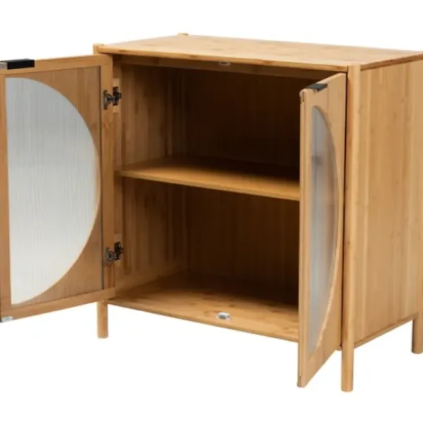 Cabinets & Sideboards-Kirkland's Home Honey Crescent Window 2-Door Cabinet Brown