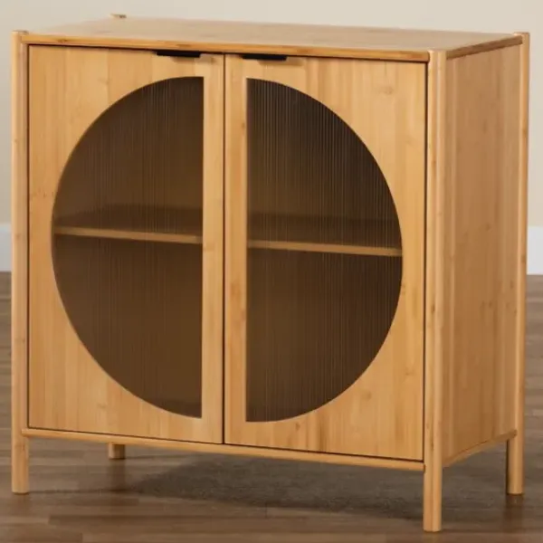 Cabinets & Sideboards-Kirkland's Home Honey Crescent Window 2-Door Cabinet Brown