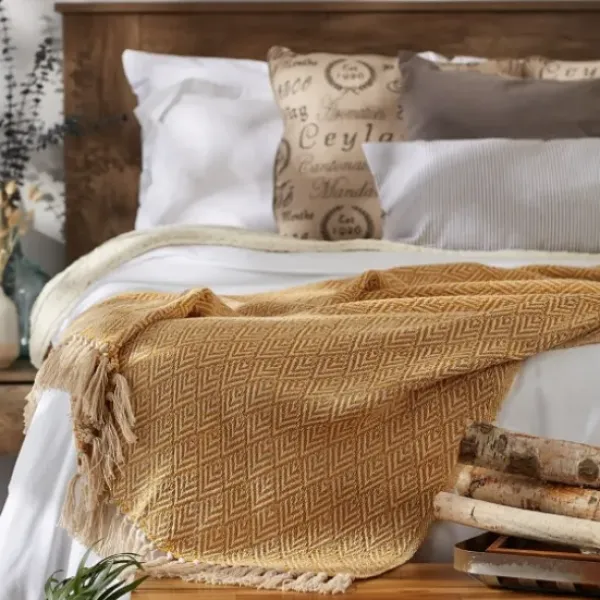 Blankets & Throws-Kirkland's Home Honey Diamond Fringe Throw Gold