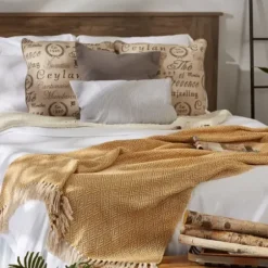 Blankets & Throws-Kirkland's Home Honey Diamond Fringe Throw Gold