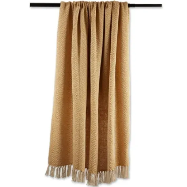 Blankets & Throws-Kirkland's Home Honey Diamond Fringe Throw Gold