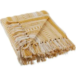 Blankets & Throws-Kirkland's Home Honey Gold Braided Fringe Throw Yellow