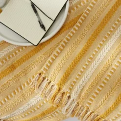 Blankets & Throws-Kirkland's Home Honey Gold Braided Fringe Throw Yellow