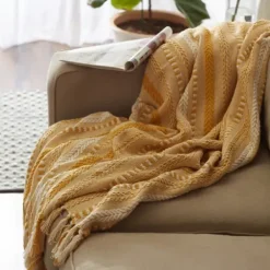 Blankets & Throws-Kirkland's Home Honey Gold Braided Fringe Throw Yellow