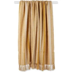 Blankets & Throws-Kirkland's Home Honey Gold Braided Fringe Throw Yellow