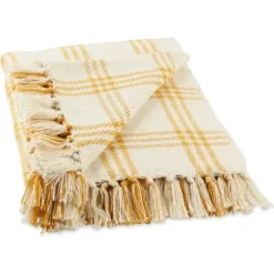 Blankets & Throws-Kirkland's Home Honey Gold Plaid Fringe Throw Yellow
