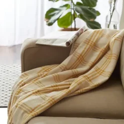 Blankets & Throws-Kirkland's Home Honey Gold Plaid Fringe Throw Yellow