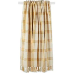 Blankets & Throws-Kirkland's Home Honey Gold Plaid Fringe Throw Yellow