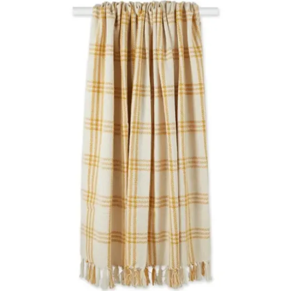 Blankets & Throws-Kirkland's Home Honey Gold Plaid Fringe Throw Yellow