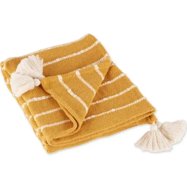 Blankets & Throws-Kirkland's Home Honey Gold Slub Stripe Decorative Throw Yellow
