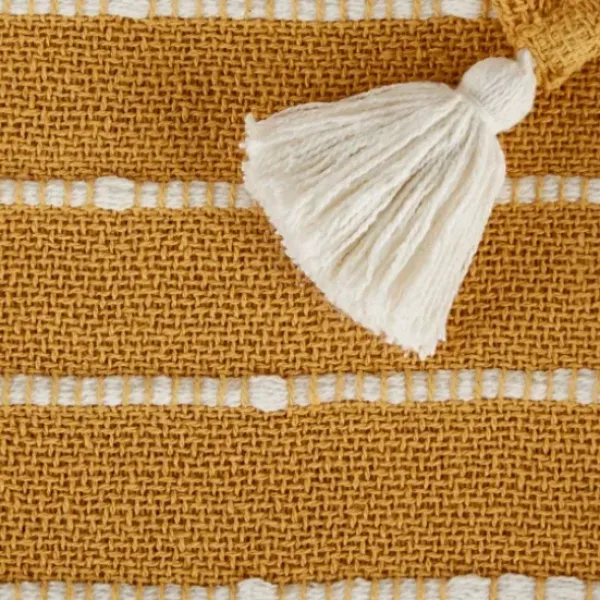 Blankets & Throws-Kirkland's Home Honey Gold Slub Stripe Decorative Throw Yellow