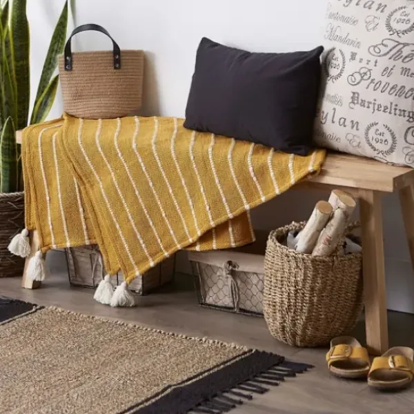 Blankets & Throws-Kirkland's Home Honey Gold Slub Stripe Decorative Throw Yellow