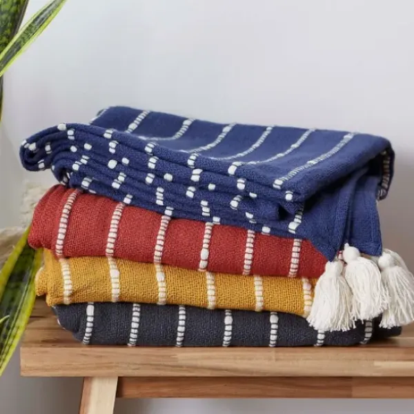 Blankets & Throws-Kirkland's Home Honey Gold Slub Stripe Decorative Throw Yellow