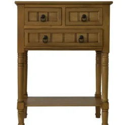 Console Tables-Kirkland's Home Honey Pine 3-Drawer Console Table Brown