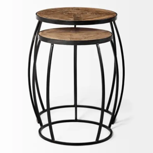 Accent & End Tables-Kirkland's Home Honey Wood And Black Metal Accent Tables, Set Of 2