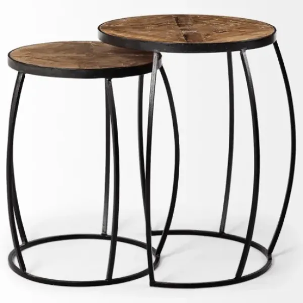 Accent & End Tables-Kirkland's Home Honey Wood And Black Metal Accent Tables, Set Of 2