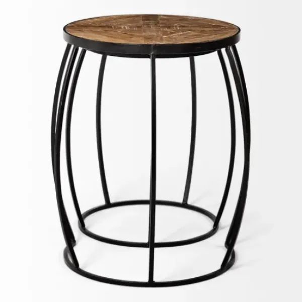 Accent & End Tables-Kirkland's Home Honey Wood And Black Metal Accent Tables, Set Of 2