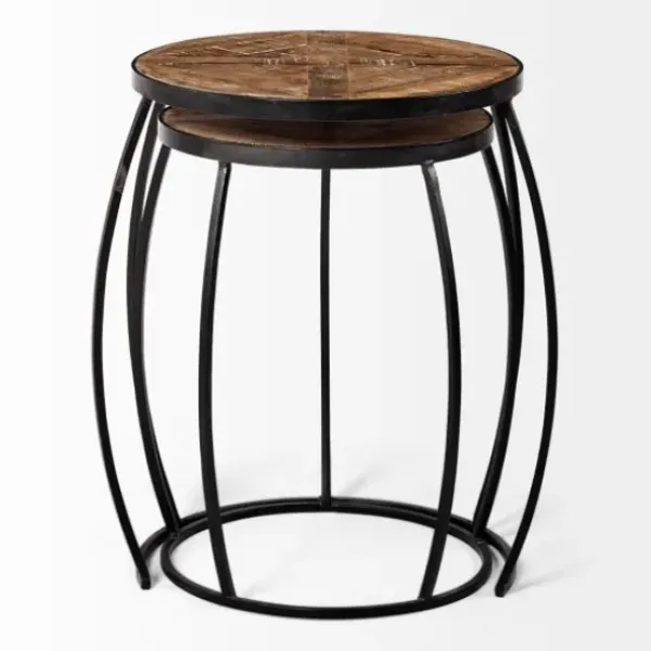 Accent & End Tables-Kirkland's Home Honey Wood And Black Metal Accent Tables, Set Of 2