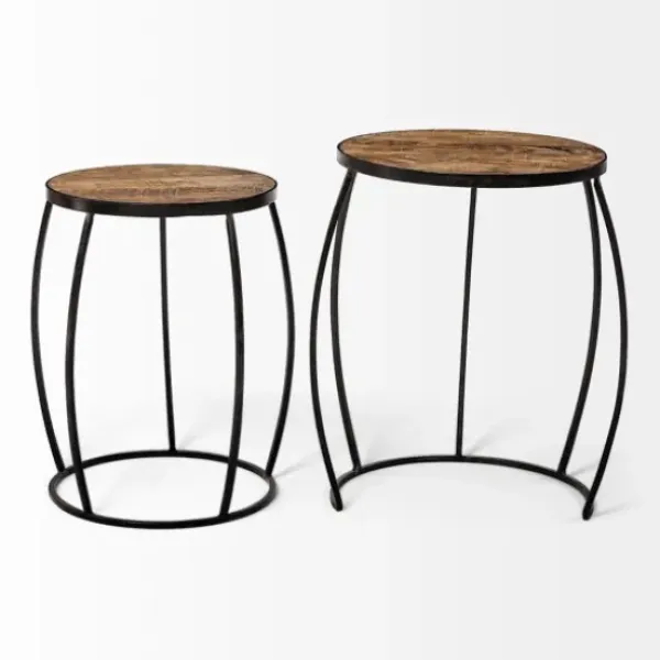 Accent & End Tables-Kirkland's Home Honey Wood And Black Metal Accent Tables, Set Of 2