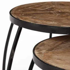 Accent & End Tables-Kirkland's Home Honey Wood And Black Metal Accent Tables, Set Of 2